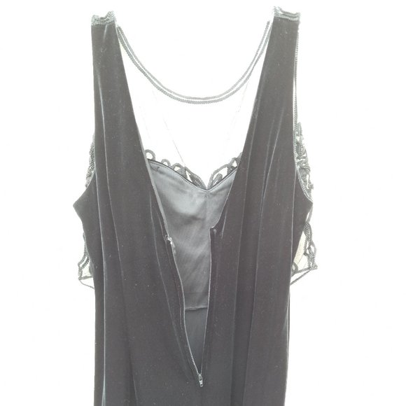 Vintage Velvet Embellished Mesh Overlay Maxi Cocktail Evening Gown 90s 80s - Picture 14 of 16